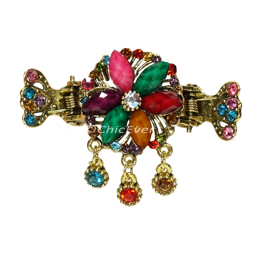 Haargreifer Blume Haarkneifer Haarklammer Metall & Strass bunt gold 8120 - zum Schließen ins Bild klicken